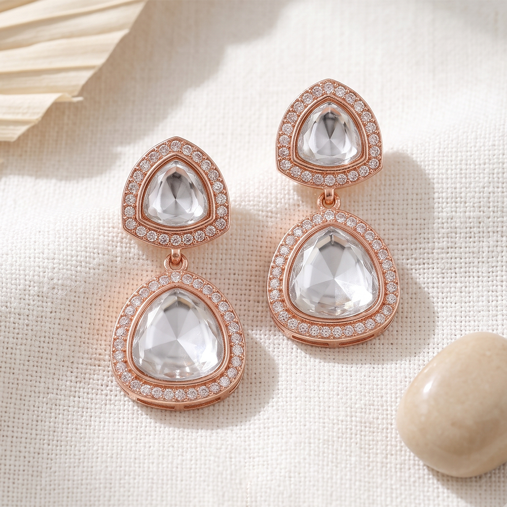 Urthn Rose Gold Plated Kundan And Austrian Stone Dangler Earrings