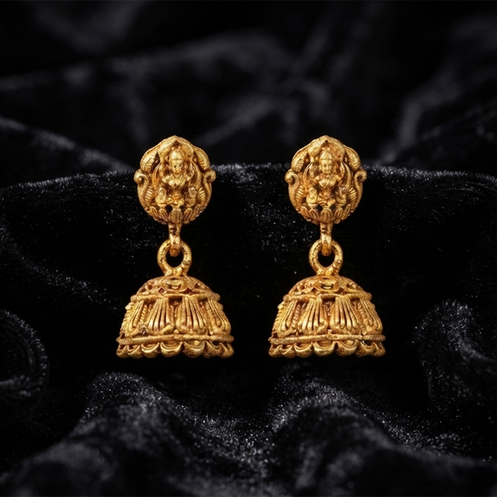 Urthn Antique Gold Plated Temple Jhumki Earrings