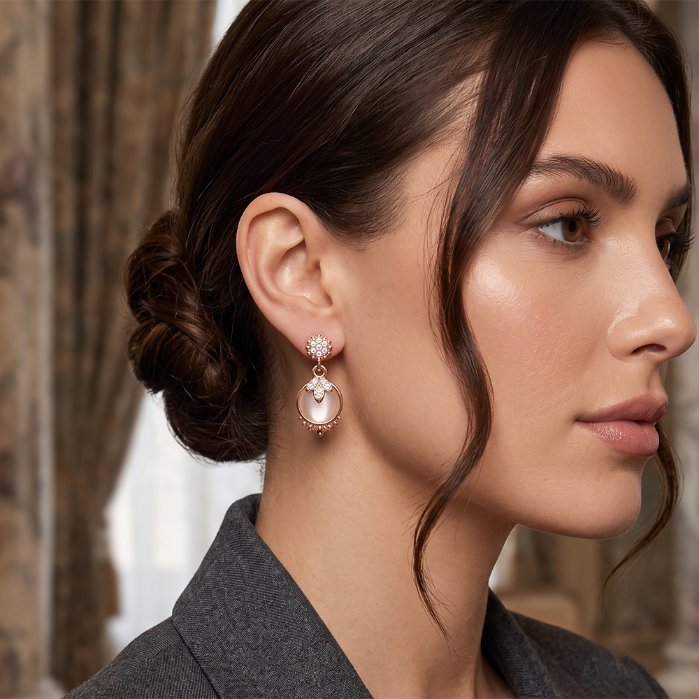 Urthn Rose Gold Plated Monalisa Stone Dangler Earrings(Pack of 6 )
