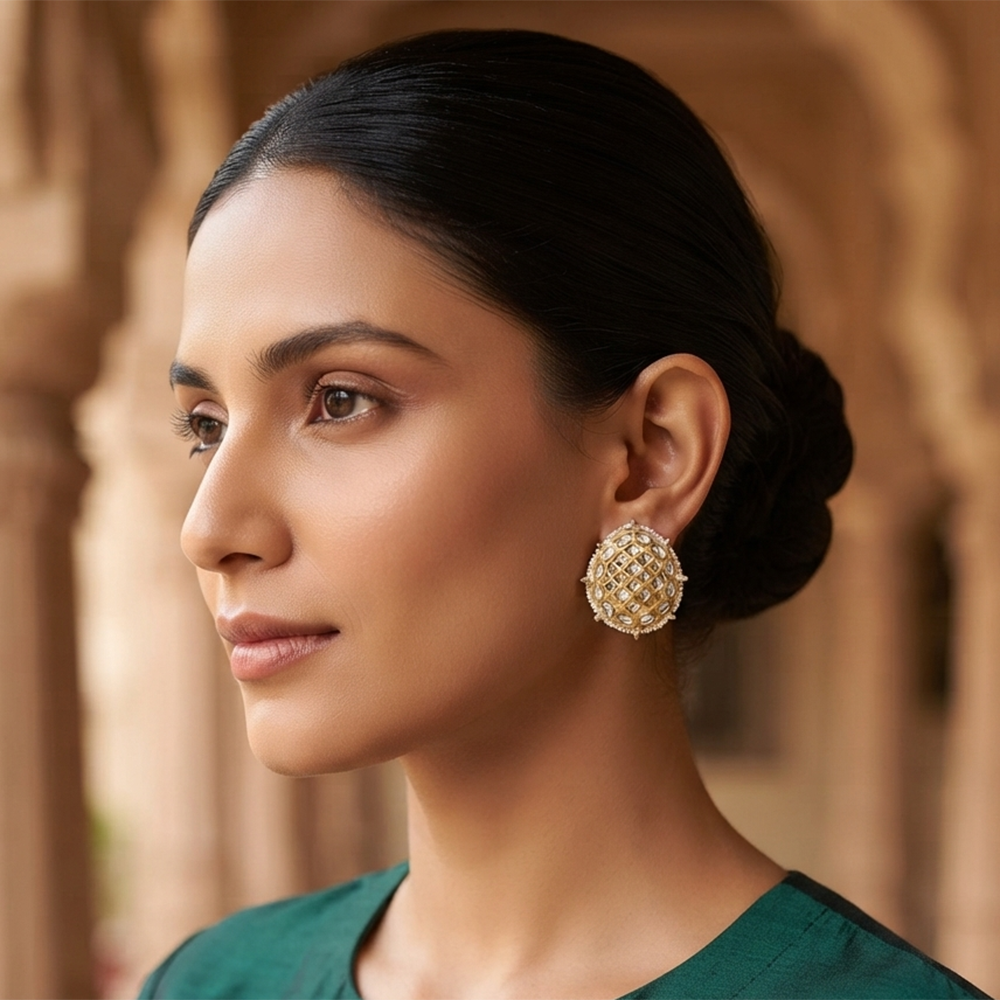 Urthn Gold Plated Kundan Stud Earrings(Pack of 6 )