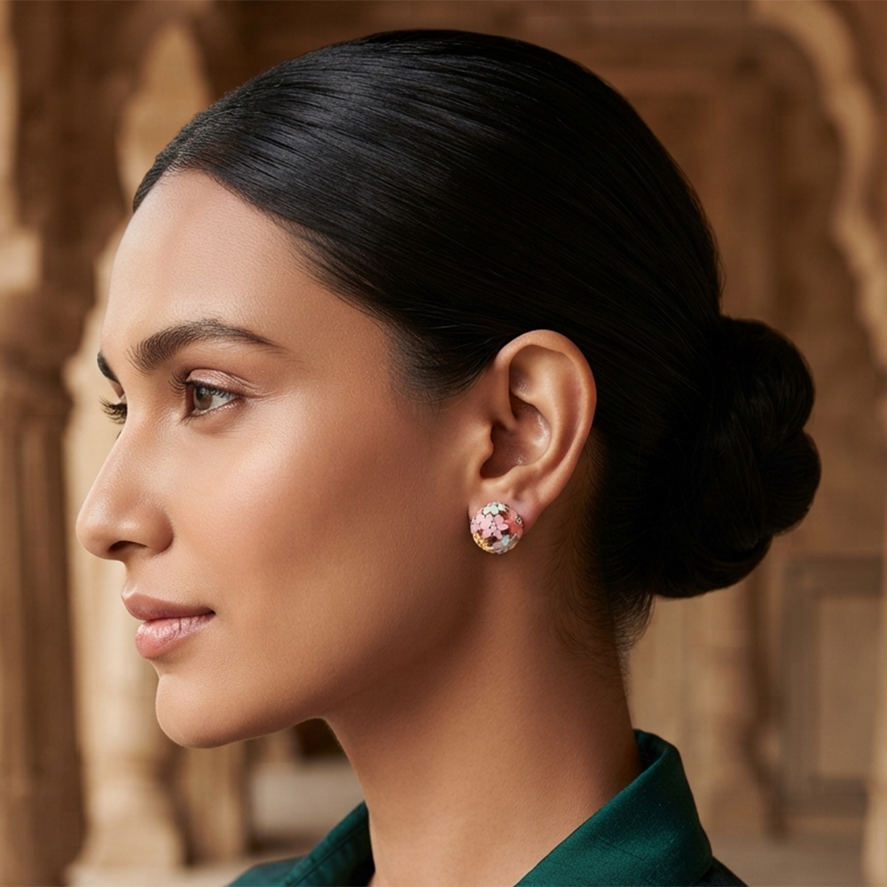 Urthn Rose Gold Plated Enamel Stud Earrings (Pack of 6 )