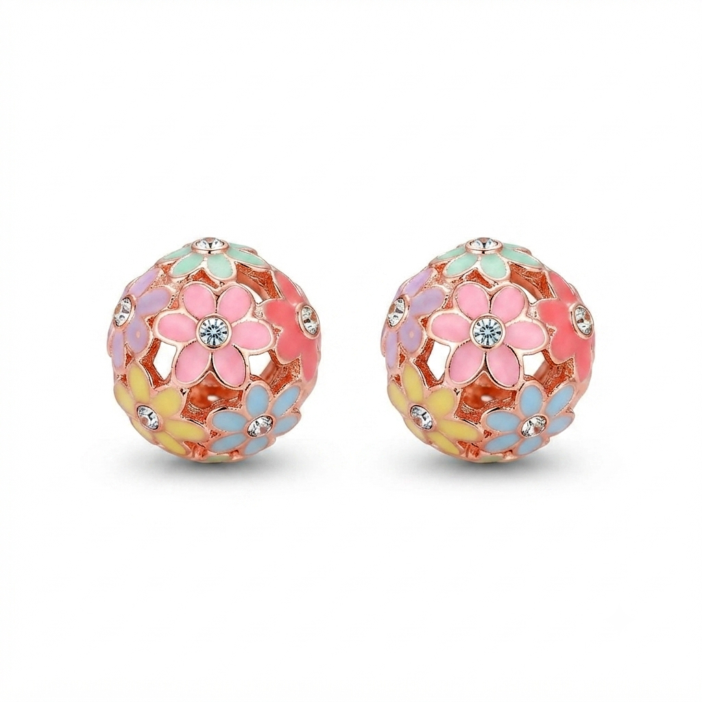 Urthn Rose Gold Plated Enamel Stud Earrings (Pack of 6 )
