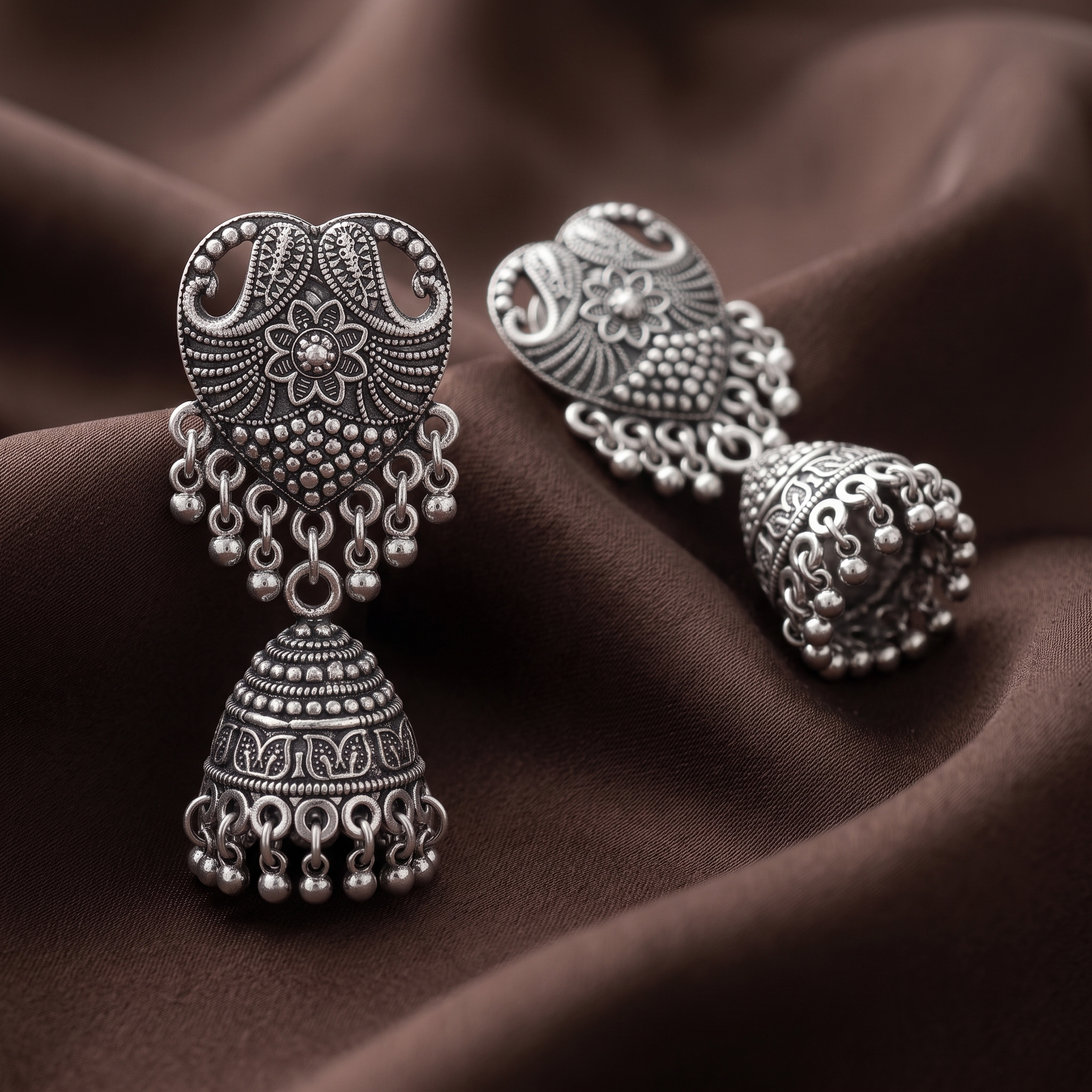 Urthn Lightweight Oxidised Jhumki Earrings for women(Pack of 3)