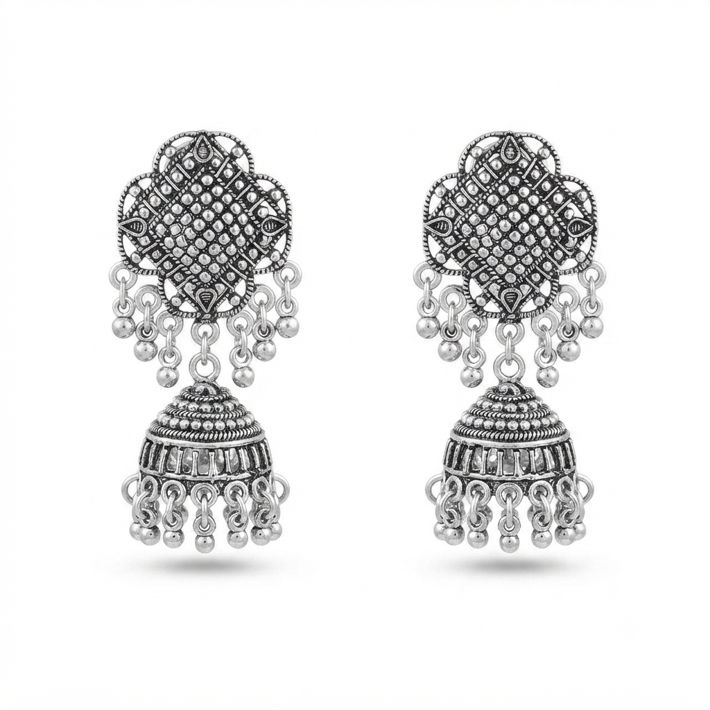 Urthn Lightweight Oxidised Jhumki Earrings for women(Pack of 3)