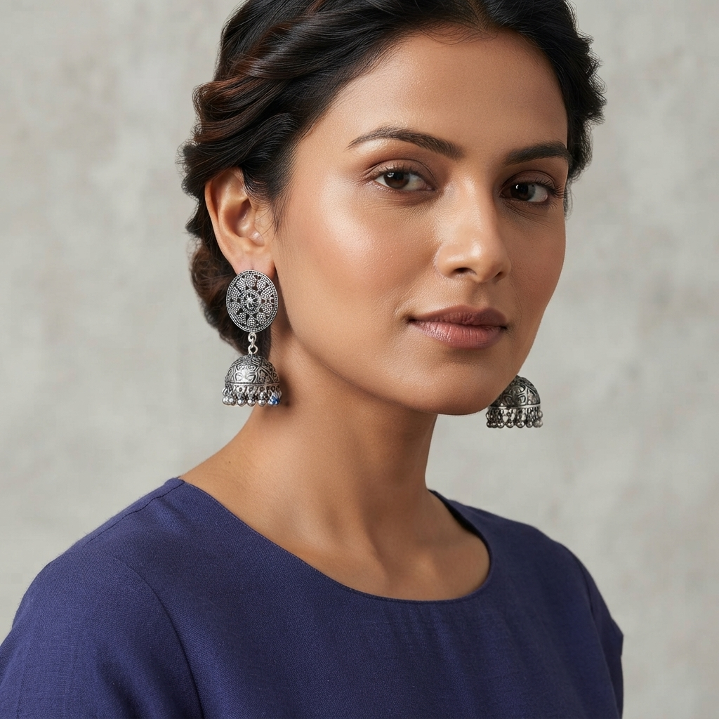 Urthn Stylish Oxidised Jhumki Earrings for Women(Pack of 3)