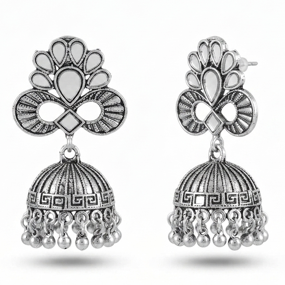 Urthn Fashion Oxidised Mirror Jhumki Earrings for Girls & Women(Pack of 3)