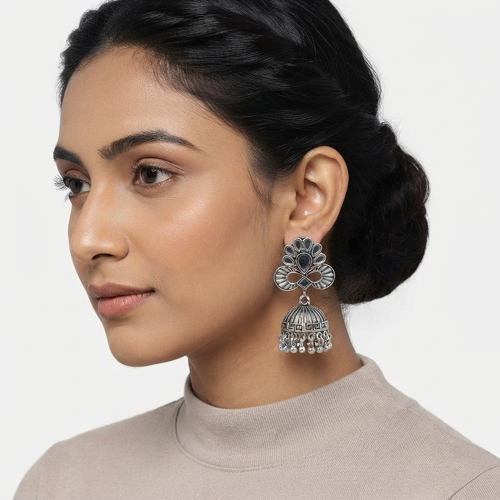 Urthn Fashion Oxidised Mirror Jhumki Earrings for Girls & Women(Pack of 3)