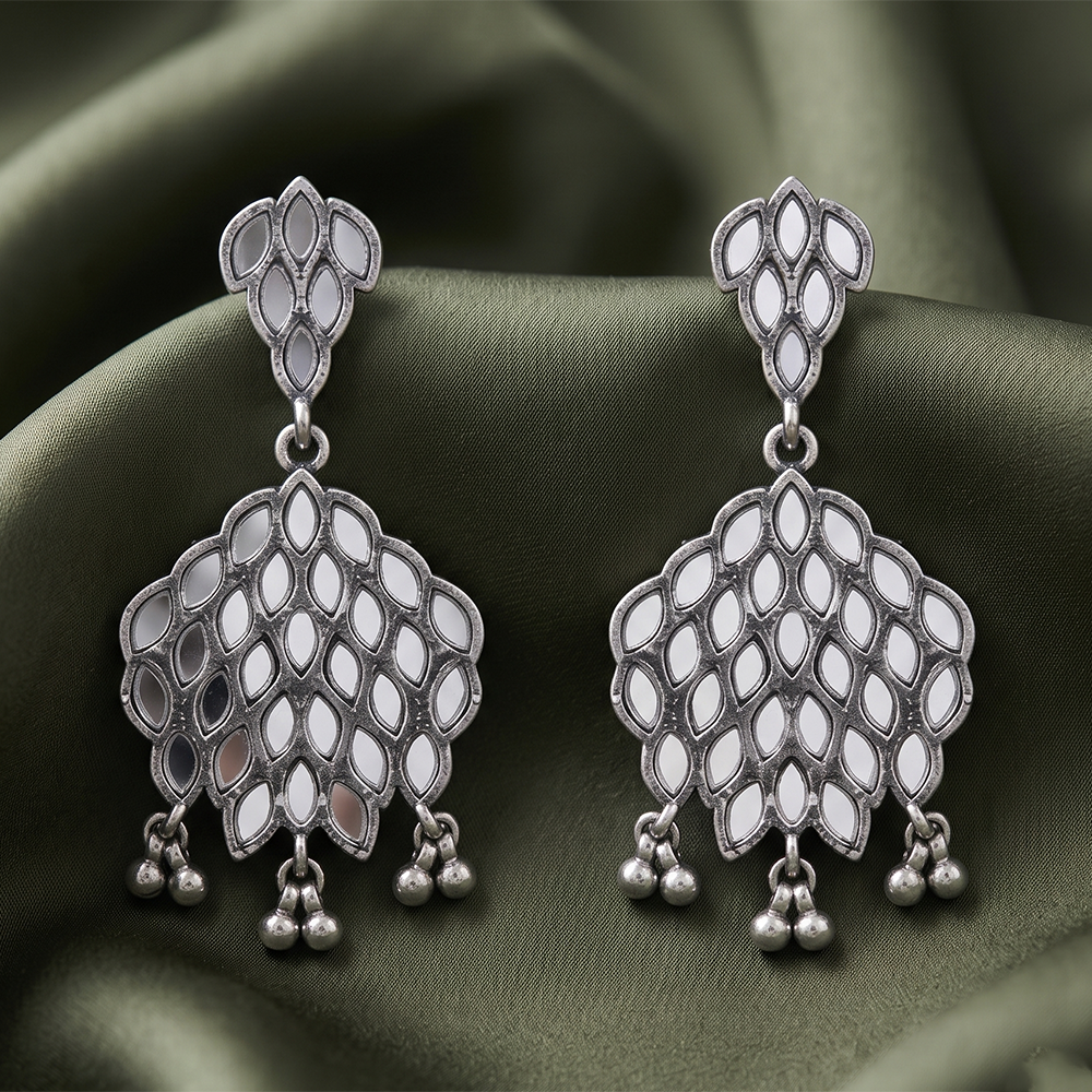 Urthn Fashion Oxidised with Mirror Dangler Earrings for Women