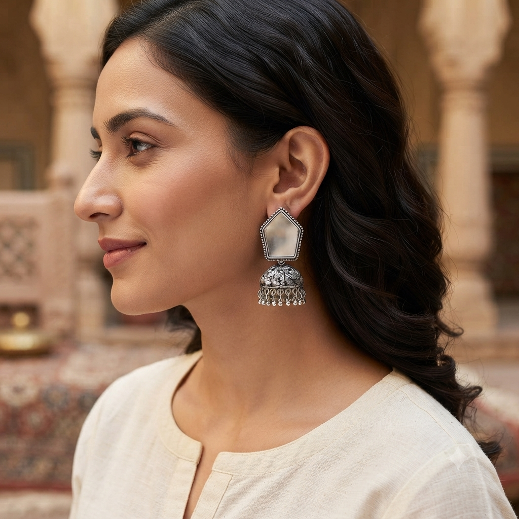 Urthn Fashion Oxidised Mirror Jhumki Earrings for Girls & Women