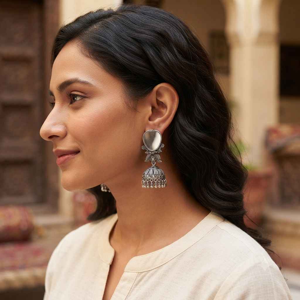 Urthn Fashion Oxidised Mirror Jhumki Earrings for Girls & Women(Pack of 3)
