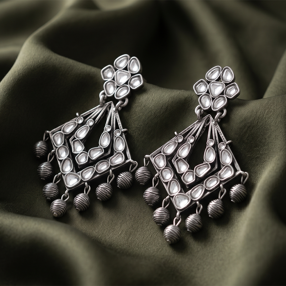 Urthn Oxidised Earrings Featuring Mirror Cut Glass Stone for Girls & Women