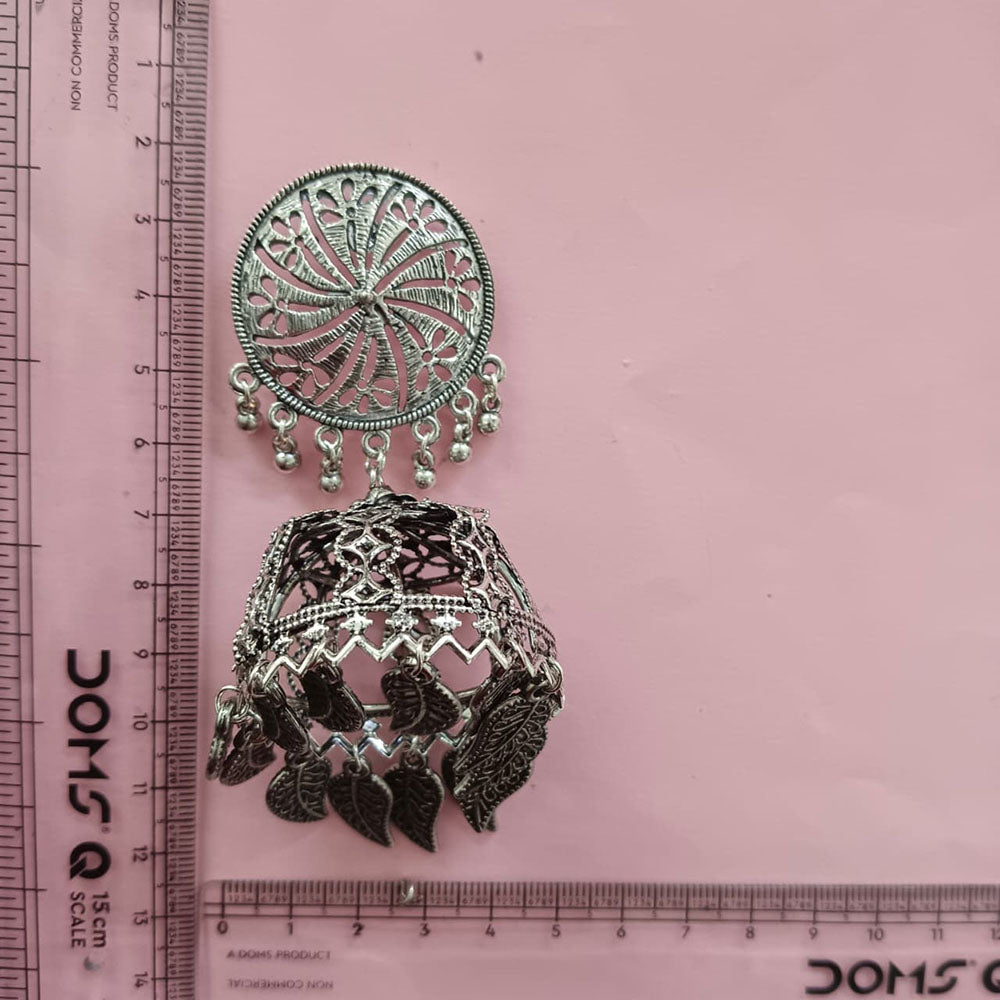 Urthn These oxidised silver jhumka earrings feature a floral stud for Women(Pack of 3)