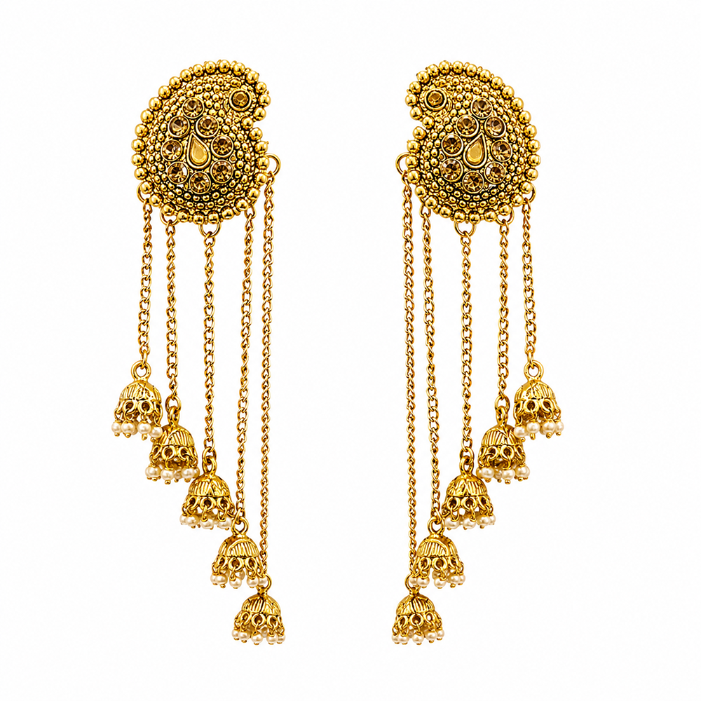 Urthn Traditional Gold Plated Austrian Stone Pearl Kashmiri Jhumki Earrings for Women(Pack of 3)