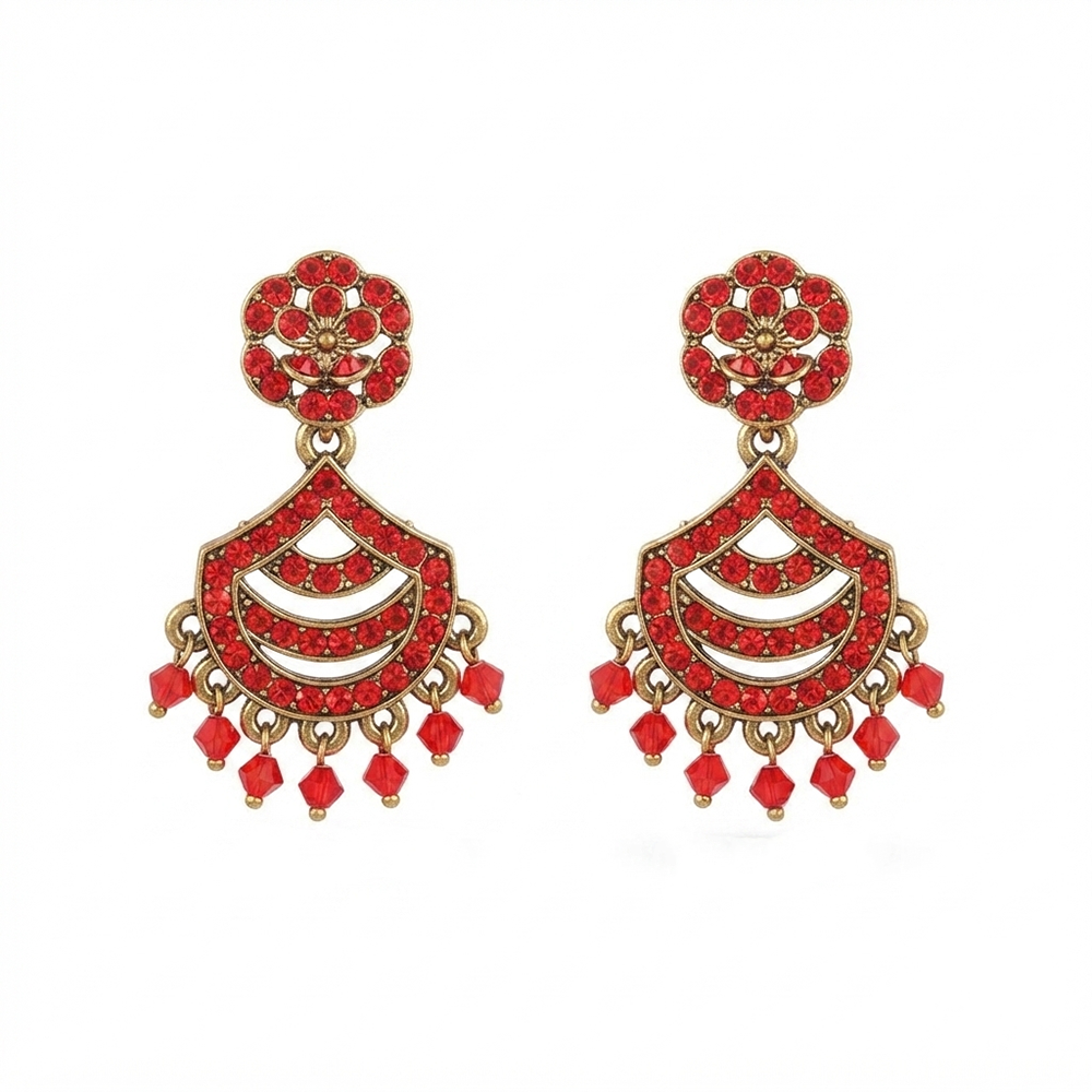 Urthn Designer Stone & Pearl Chandelier Earrings for Women(Pack of 3)