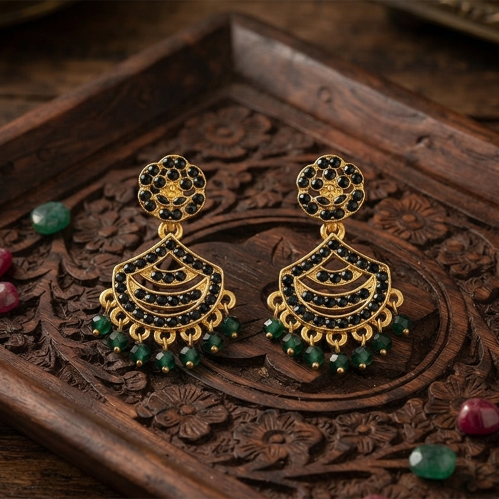 Urthn Designer Stone & Pearl Chandelier Earrings for Women