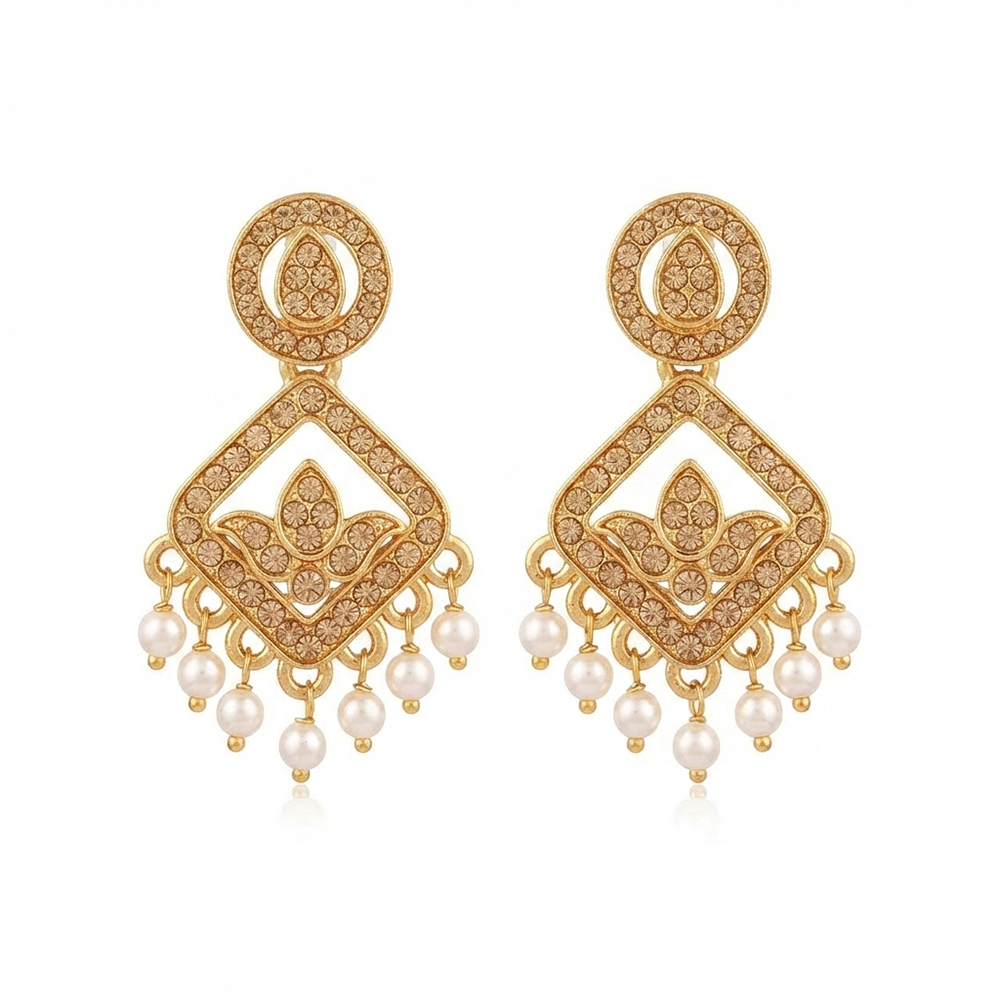 Urthn Designer Stone & Pearl Chandelier Earrings for Women(Pack of 3)
