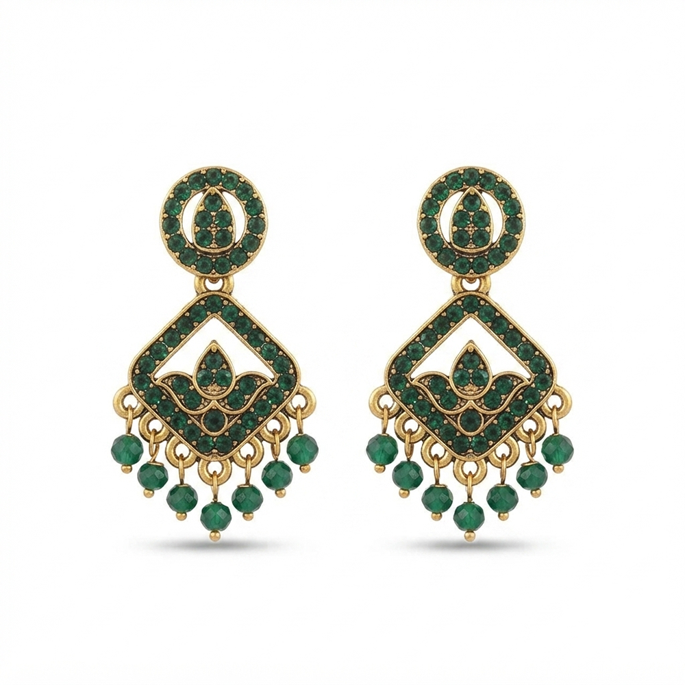 Urthn Designer Stone & Pearl Chandelier Earrings for Women(Pack of 3)