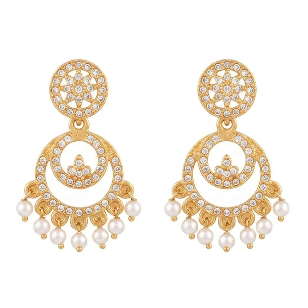 Urthn Designer Stone & Pearl Chandelier Earrings for Women(Pack of 3)