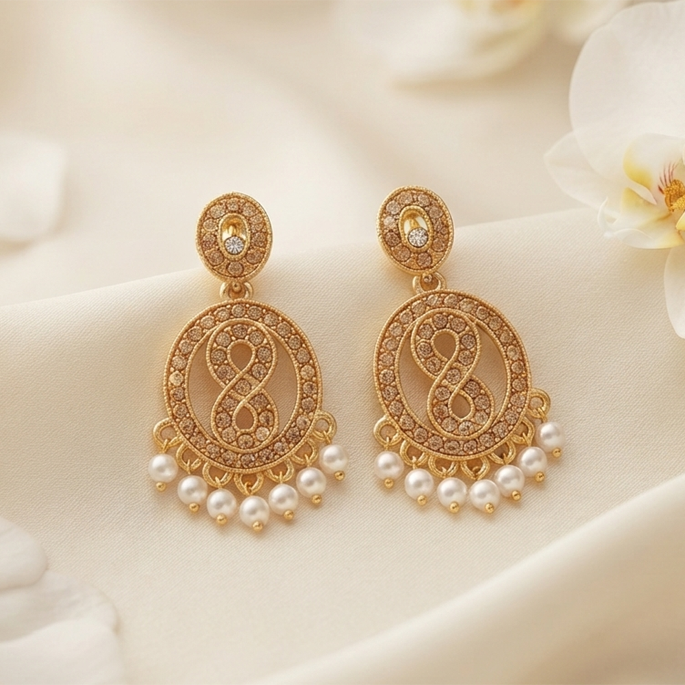 Urthn Designer Stone & Pearl Chandelier Earrings for Women(Pack of 3)