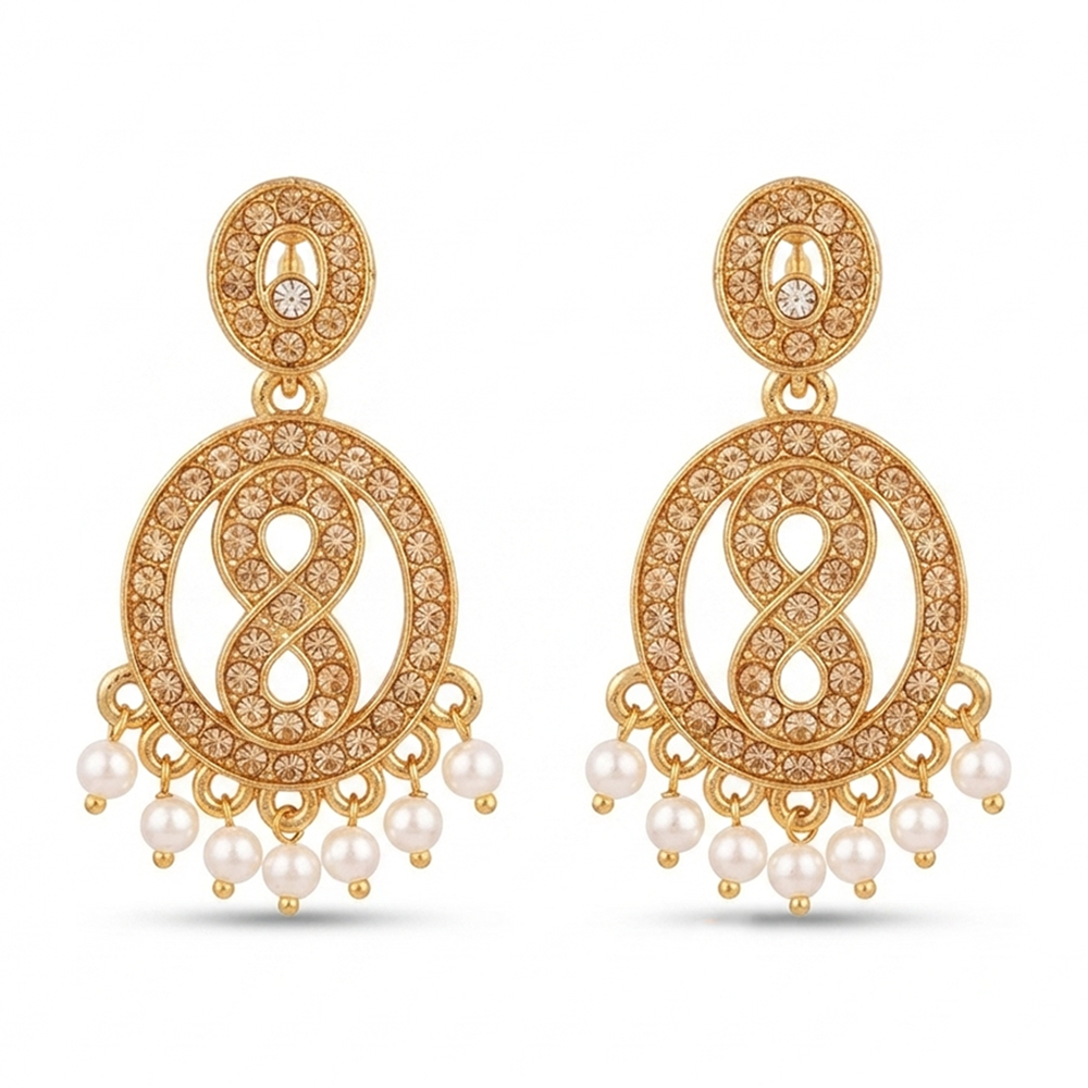 Urthn Designer Stone & Pearl Chandelier Earrings for Women(Pack of 3)