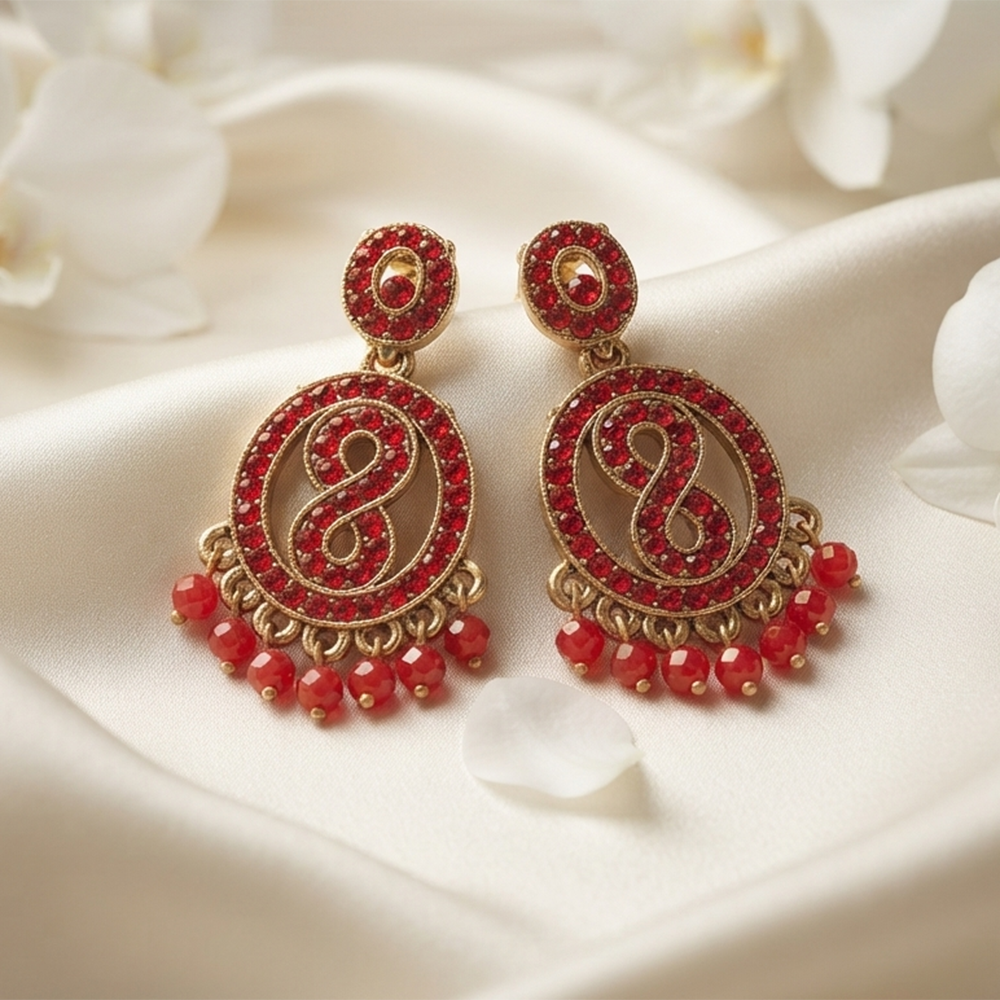 Urthn Designer Stone & Pearl Chandelier Earrings for Women