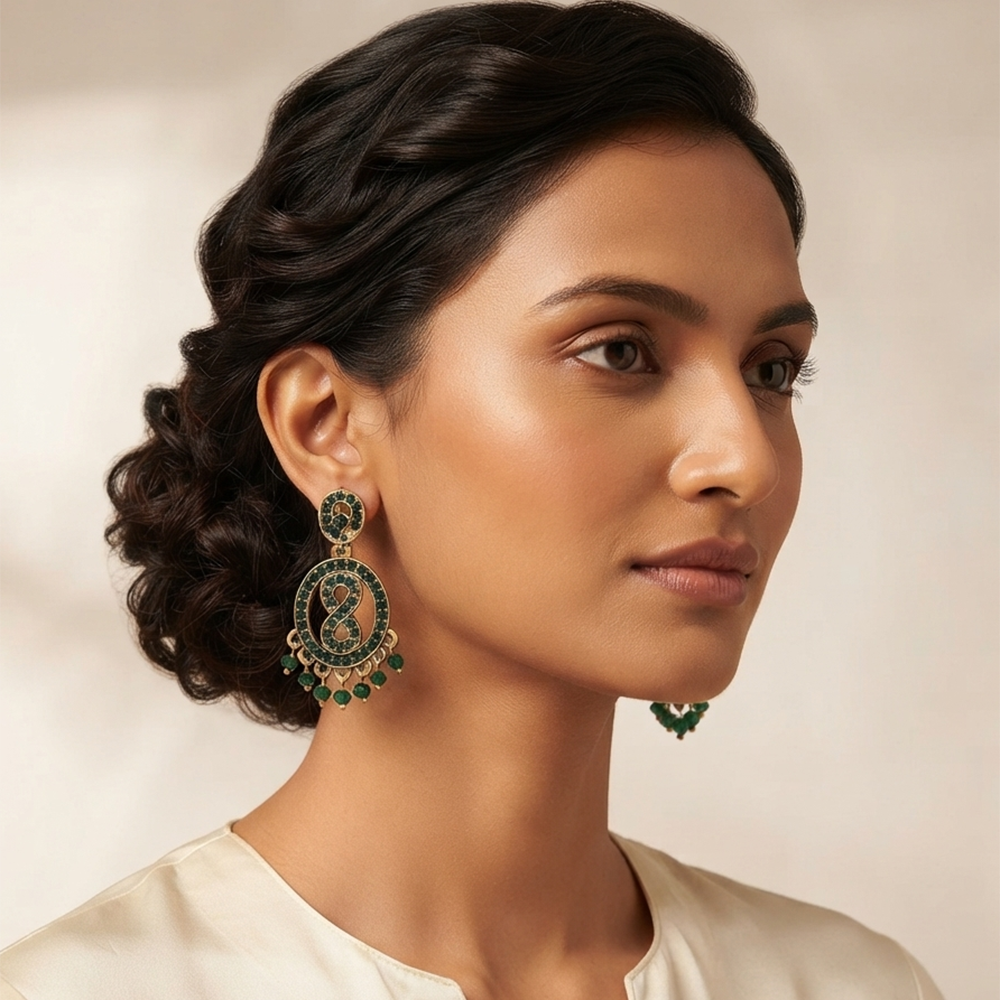 Urthn Designer Stone & Pearl Chandelier Earrings for Women(Pack of 3)