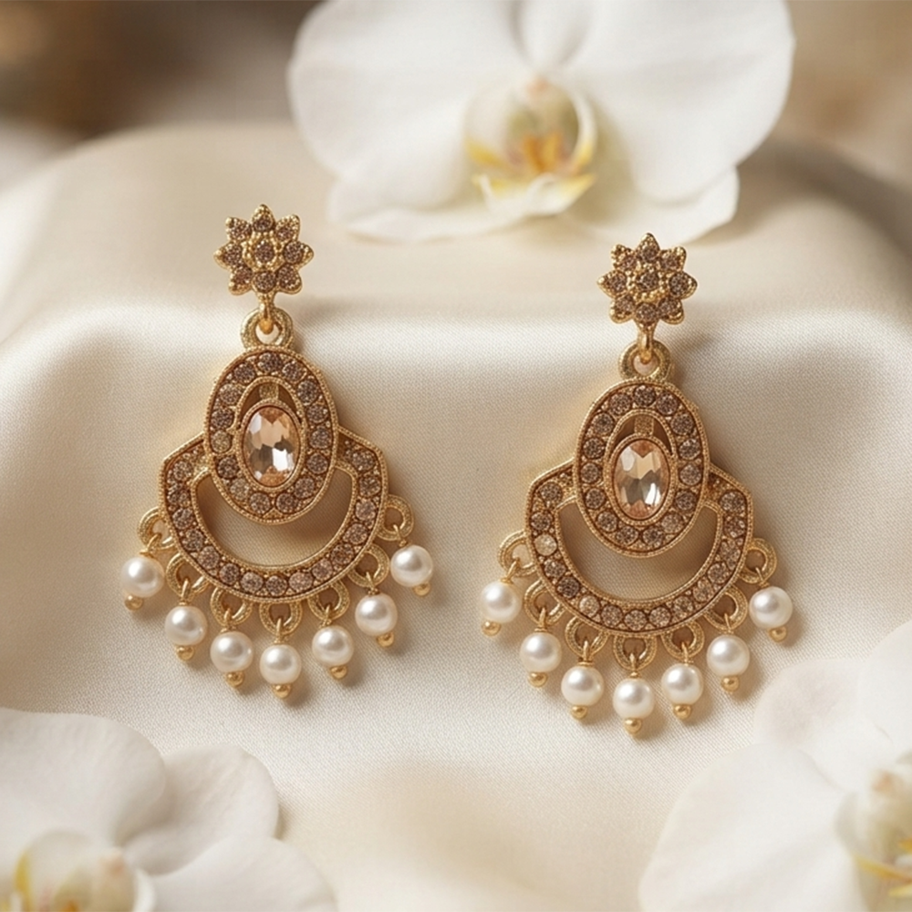 Urthn Designer Stone & Pearl Chandelier Earrings for Women