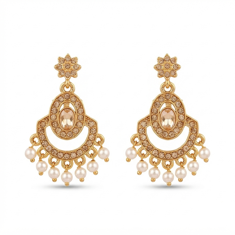 Urthn Designer Stone & Pearl Chandelier Earrings for Women(Pack of 3)