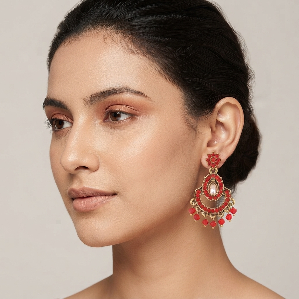 Urthn Designer Stone & Pearl Chandelier Earrings for Women(Pack of 3)