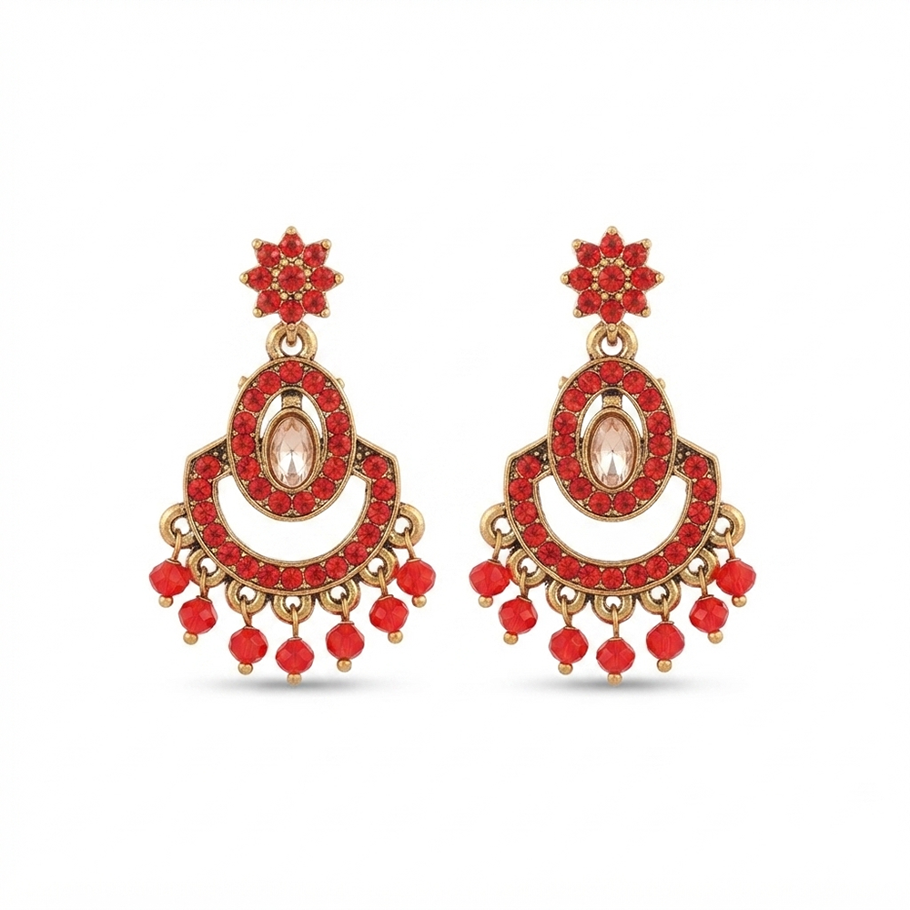 Urthn Designer Stone & Pearl Chandelier Earrings for Women(Pack of 3)