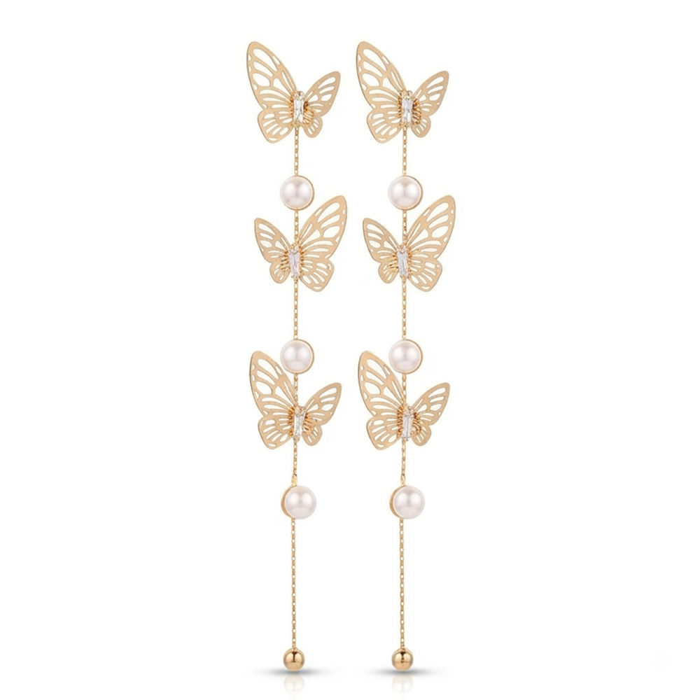Urthn Trendy Long Tassel Earrings with Butterfly Drop for Women (Pack Of 3)