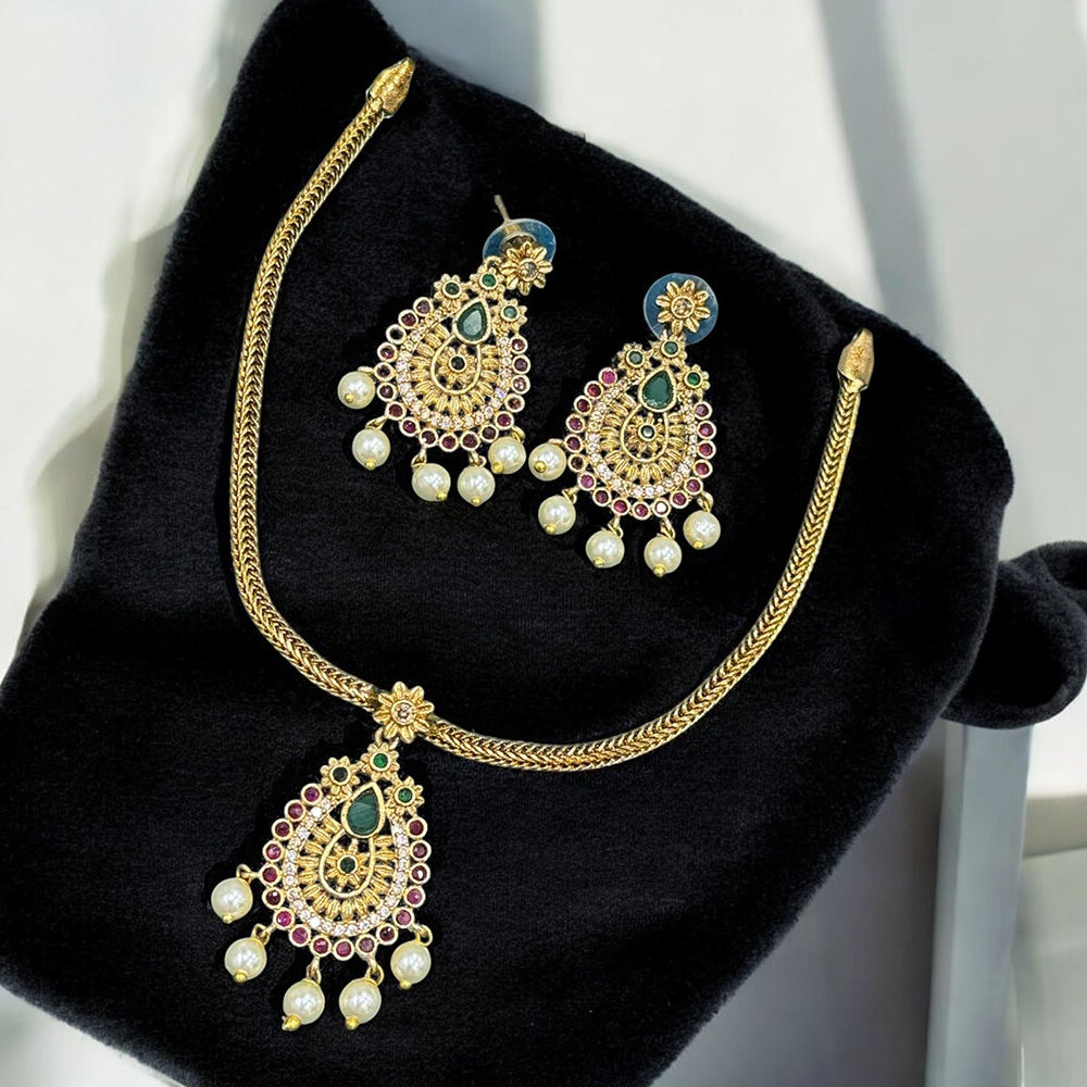 Sona Covering Elegant Pota Stone And Austrian Stone Pearl Necklace Set