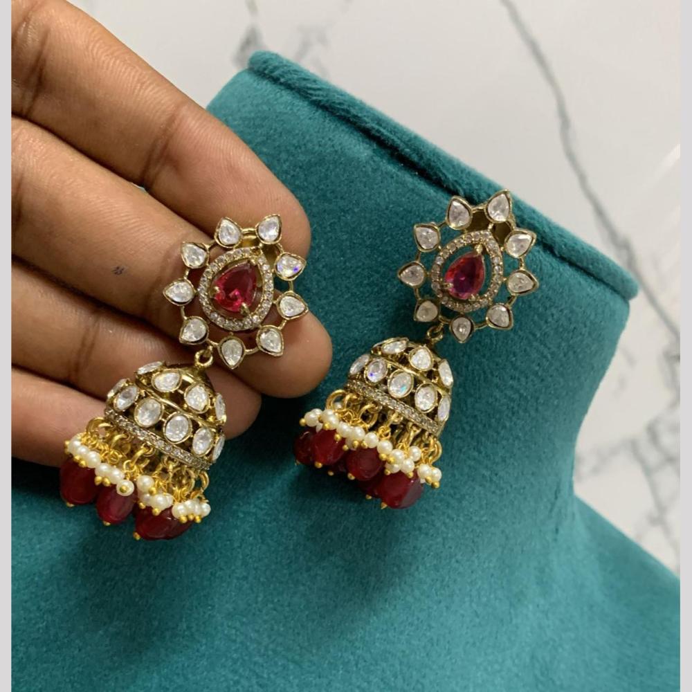 Sona Covering Graceful Austrian Stone And Pota Stone Pearl Jhumki Earrings