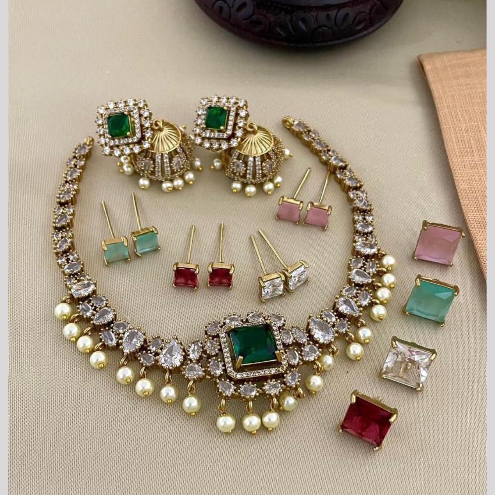 Sona Covering Glamorous Crystal Stone And Pearl Changeable Necklace Set