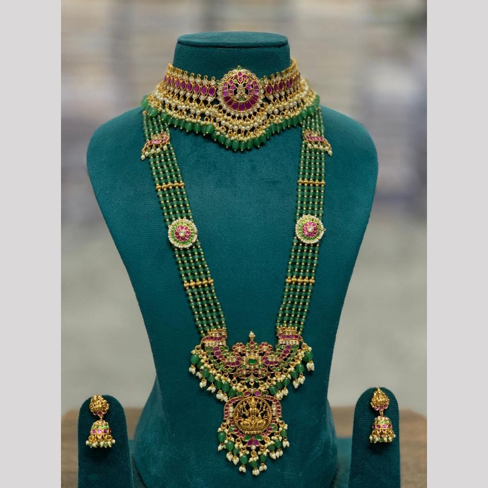 Sona Covering Jadau Grand Pota Stone And Temple Double Necklace Set