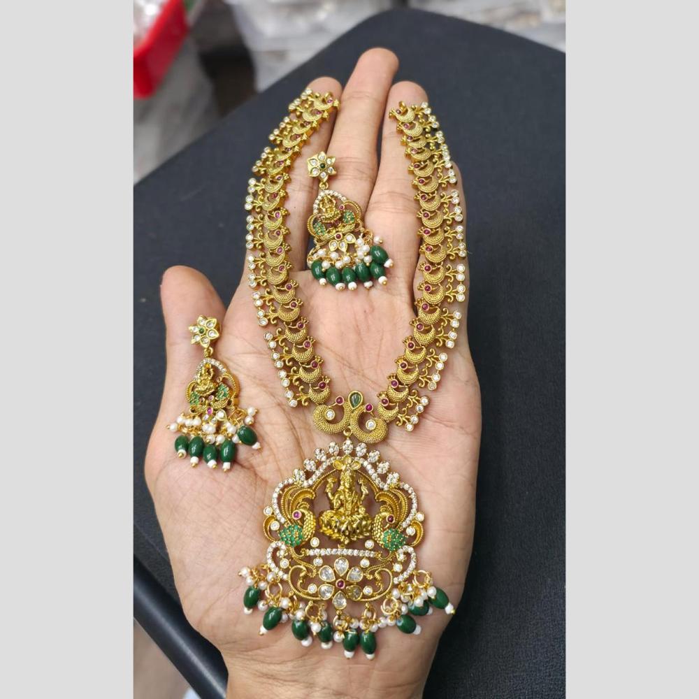 Sona Covering Delicate Pota Stone And Austrian Beads Temple Necklace Set