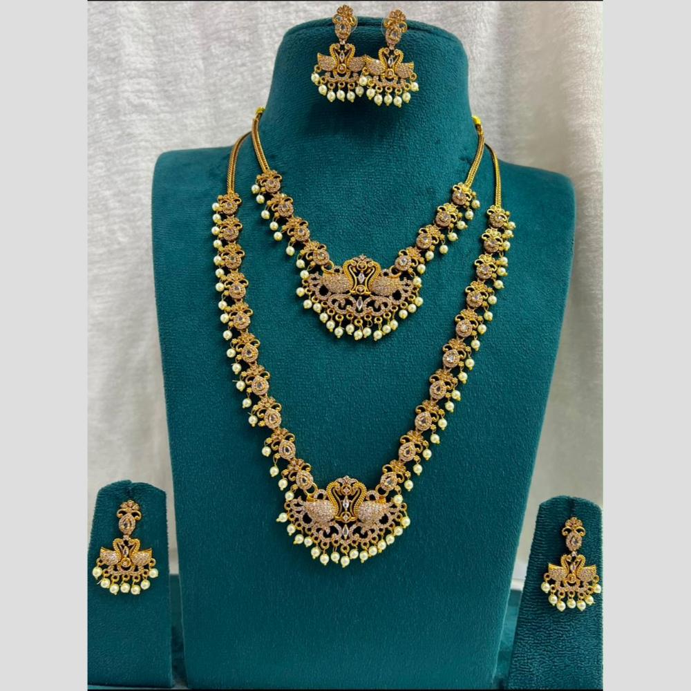 Sona Covering Fancy Austrian Stone And Pearl Double Necklace Set