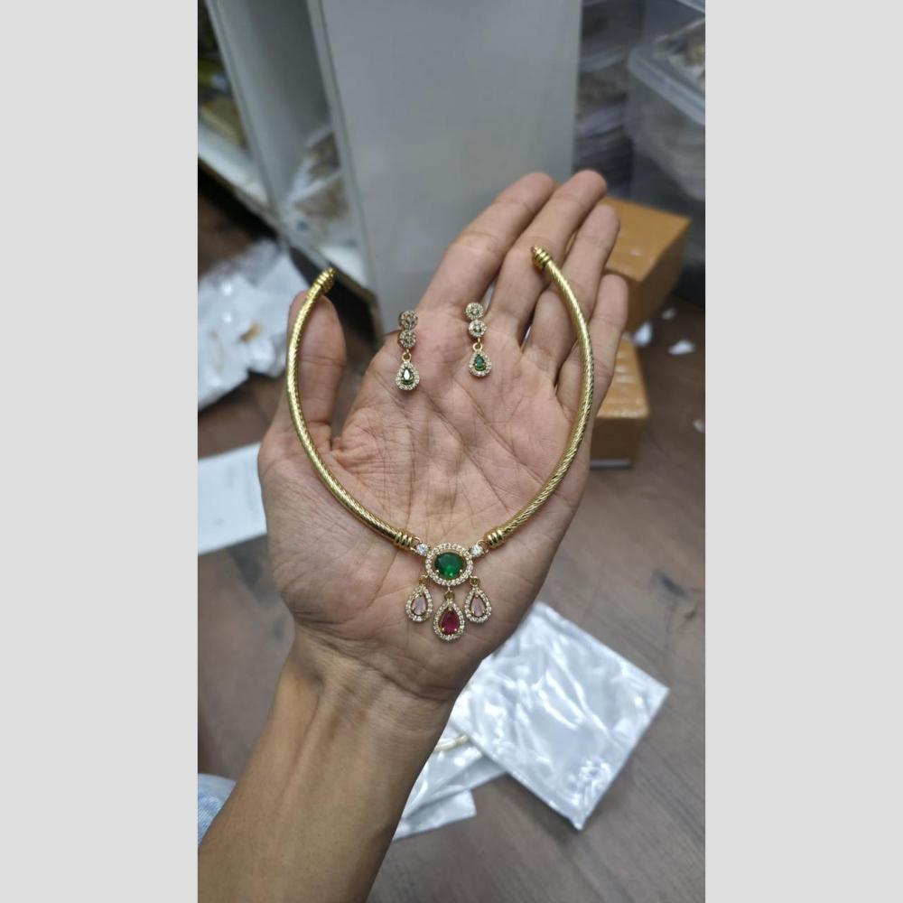 Sona Covering Glamorous Crystal Stone And Austrain Stone Necklace Set