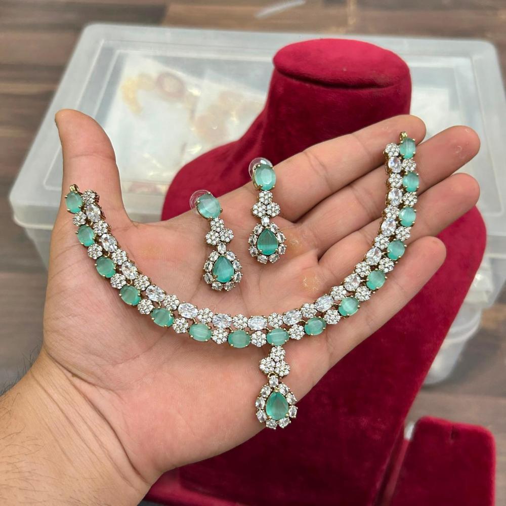 Sona Covering Glamorous Crystal Stone And Austrain Stone Necklace Set
