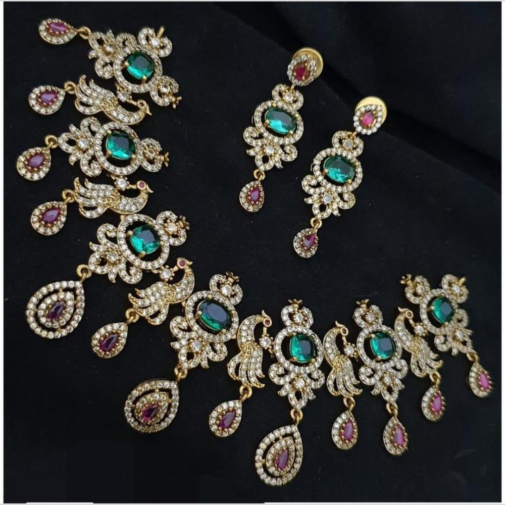 Sona Covering Glamorous Crystal Stone And Austrain Stone Necklace Set