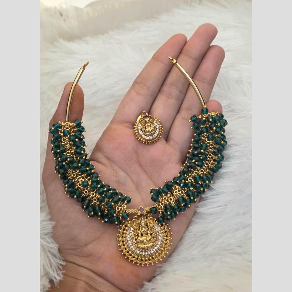 Sona Covering Delicate Pota Stone And Austrian Stone Temple Necklace Set