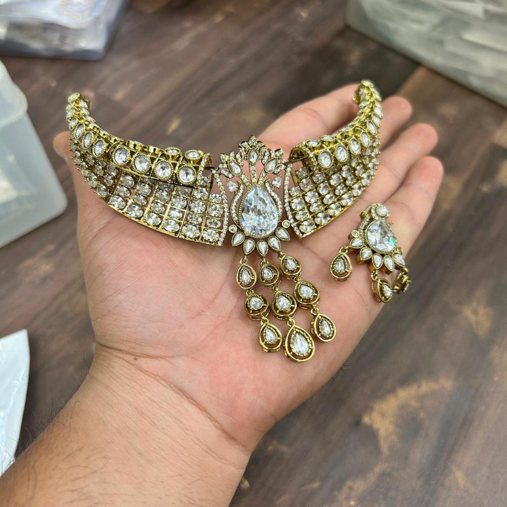 Sona Covering Designer American Daimond Choker Necklace Set