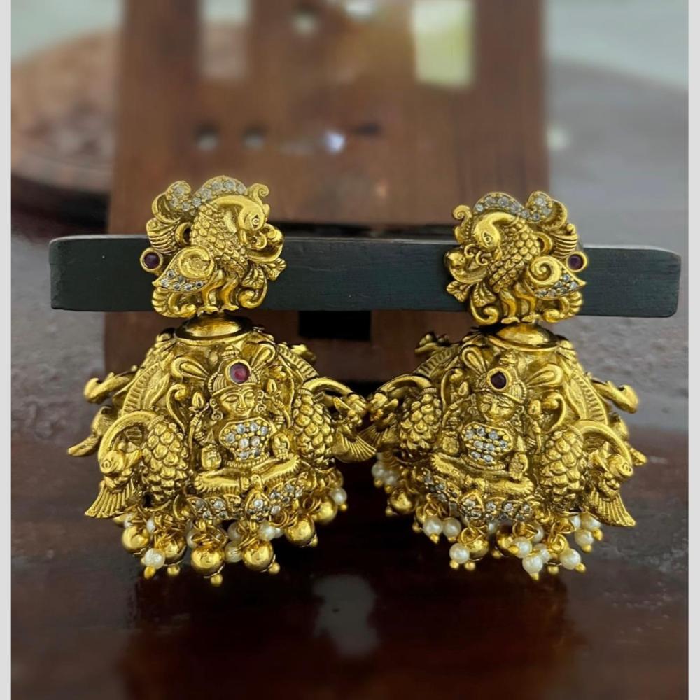 Sona Covering Graceful Austrian Stone And Pota Stone Pearl Temple Jhumki Earrings
