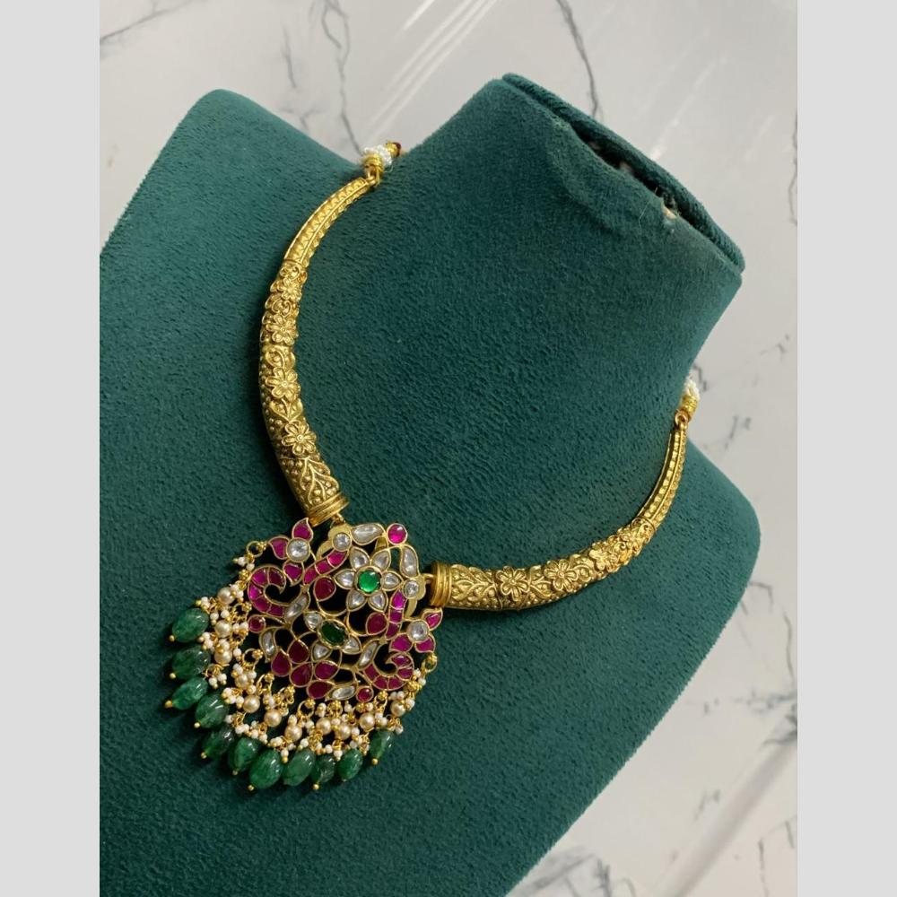 Sona Covering Glamorous Jadau Pota Stone Pearl And Beads Necklace Set