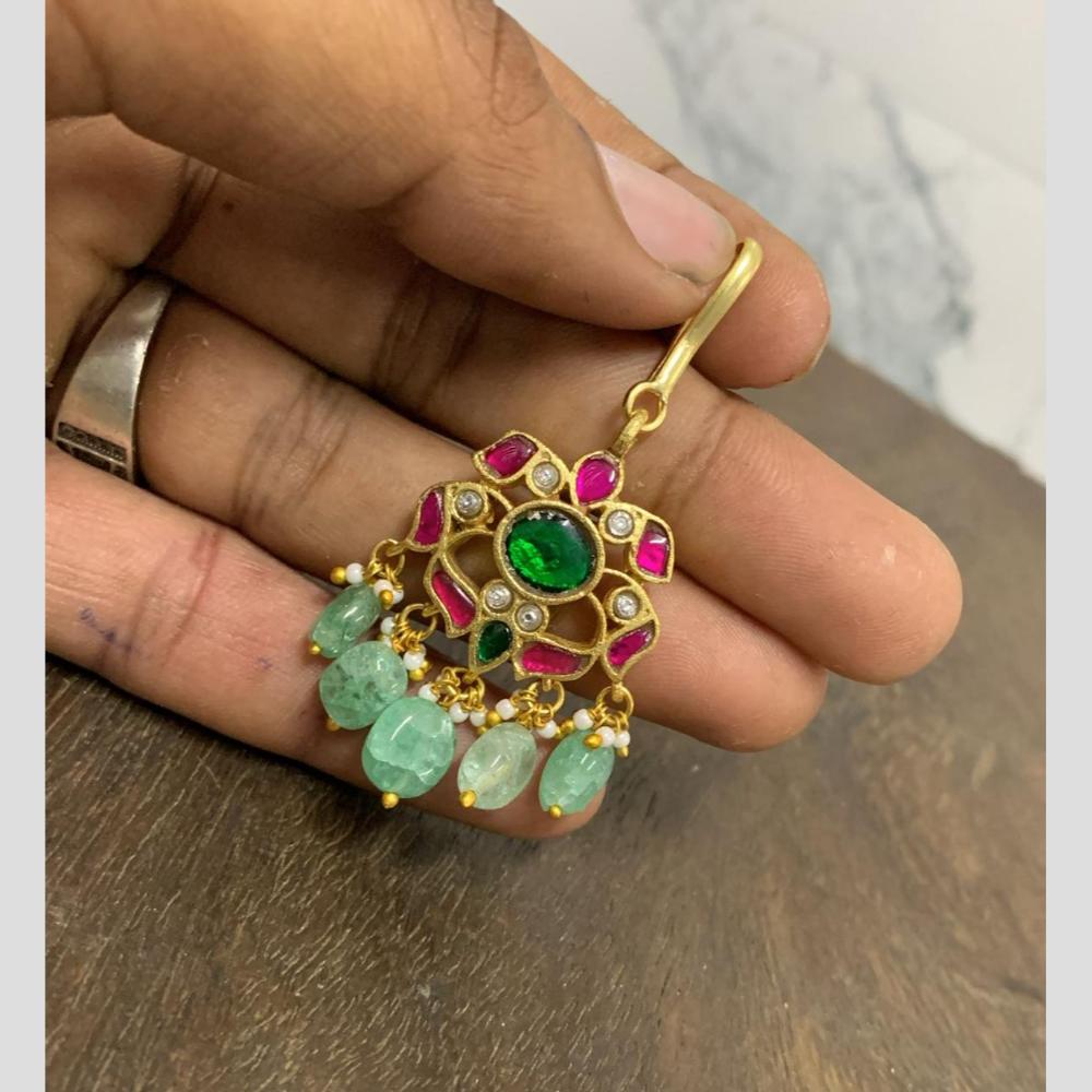 Sona Covering Designer Pota Stone And Beads Jadau Maangtikka