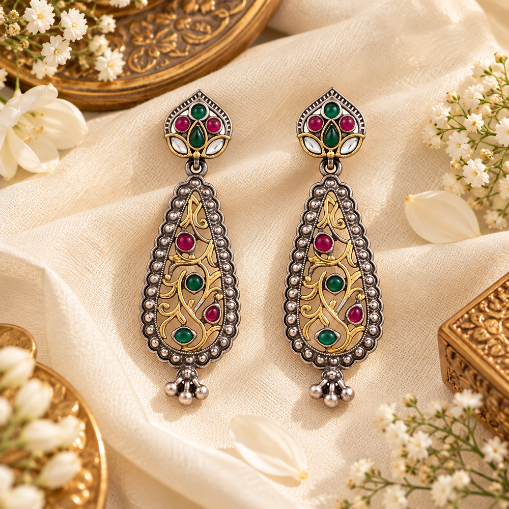 Urthn Trendy 2 Tone Dangler Earrings for Women | Modern Statement Jewellery for Party & Festive Wear
