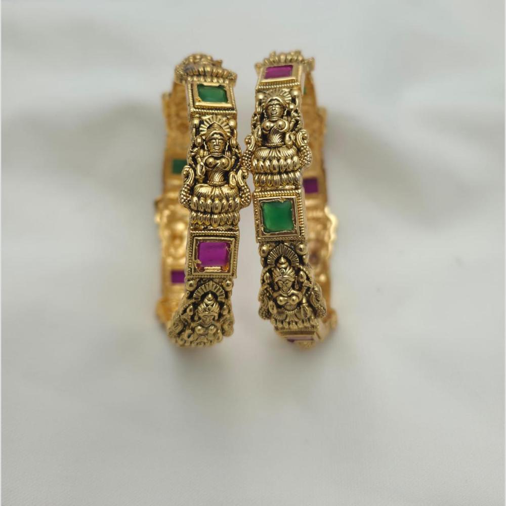 Sona Covering Gold Plated Pota Stone Temple Bangles Set