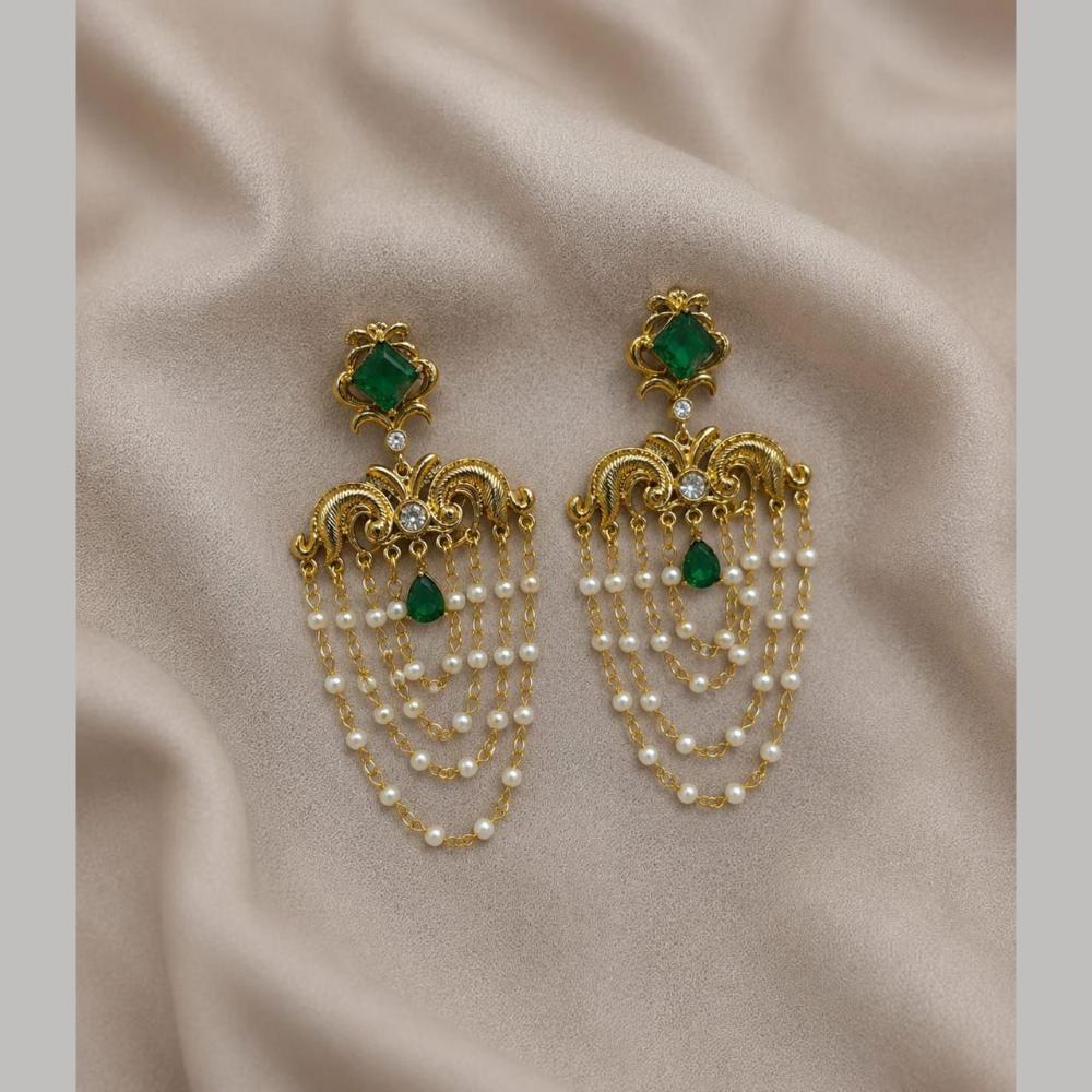 Sona Covering Graceful Crystal Stone And Pearl Dangler Earrings