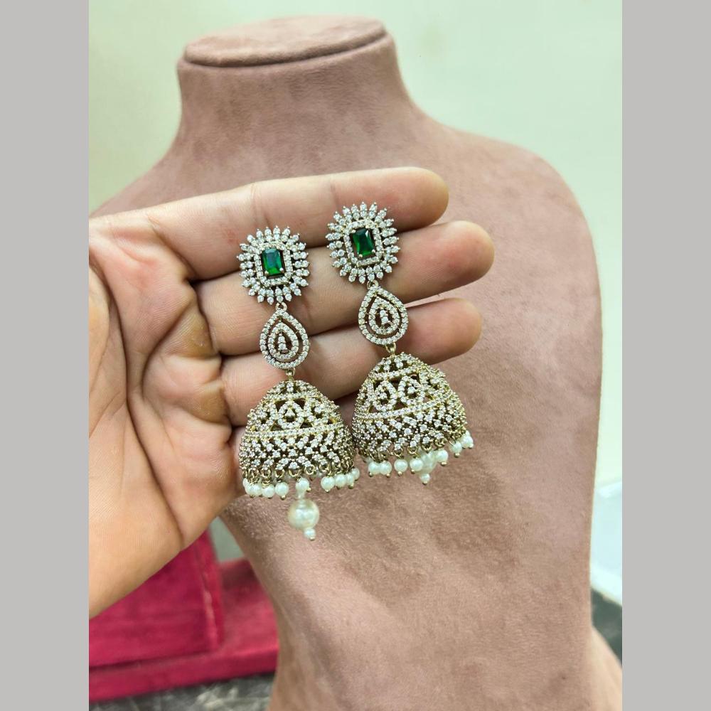 Sona Covering Graceful Crystal Stone And Austrian Stone Pearl Jhumki Earrings
