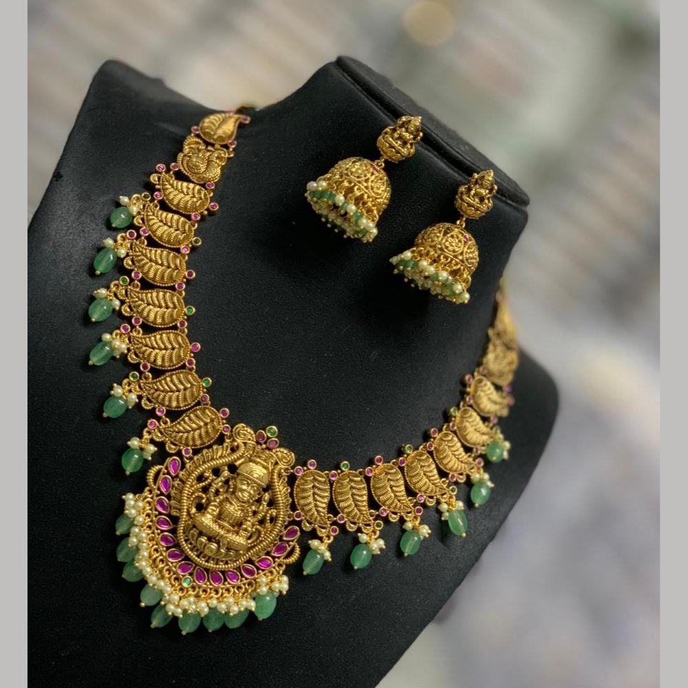 Sona Covering Elegant Jadau Pota Stone Beads And Pearl Temple Necklace Set